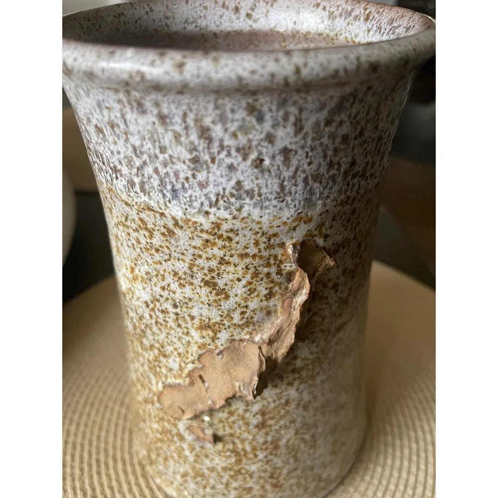 Studio Artisan Signed Pottery Speckled Glaze Vase Wabi Sabi Stoneware 1970s-80s